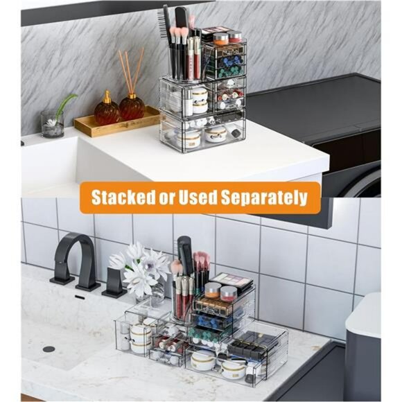 Clear acrylic makeup organizer set skincare drawers vanity storage holder - Picture 4 of 7